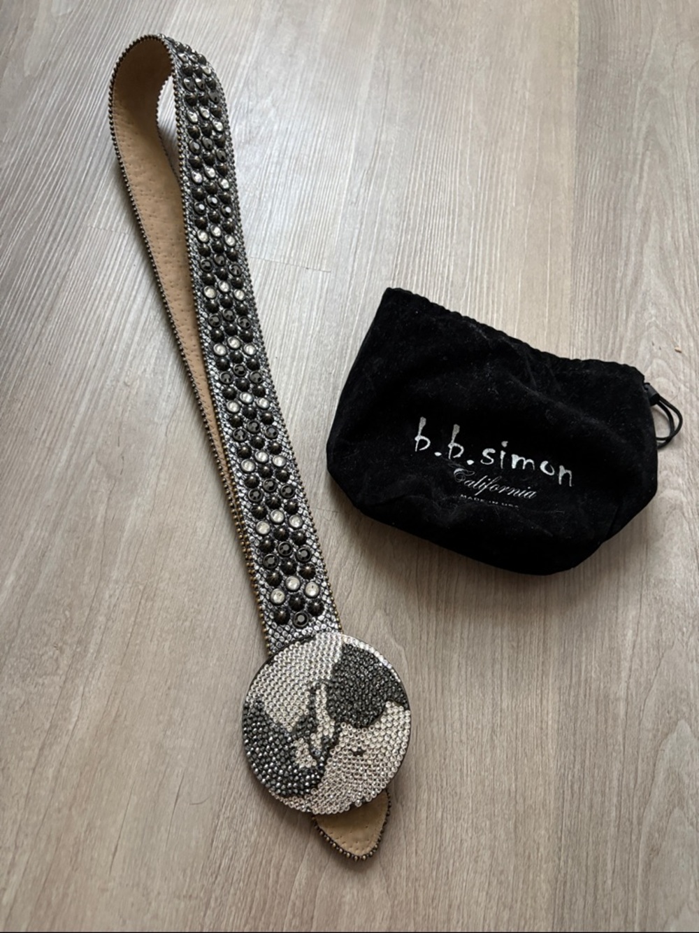 B.B. Simon Black and Silver Jeweled Statement Belt